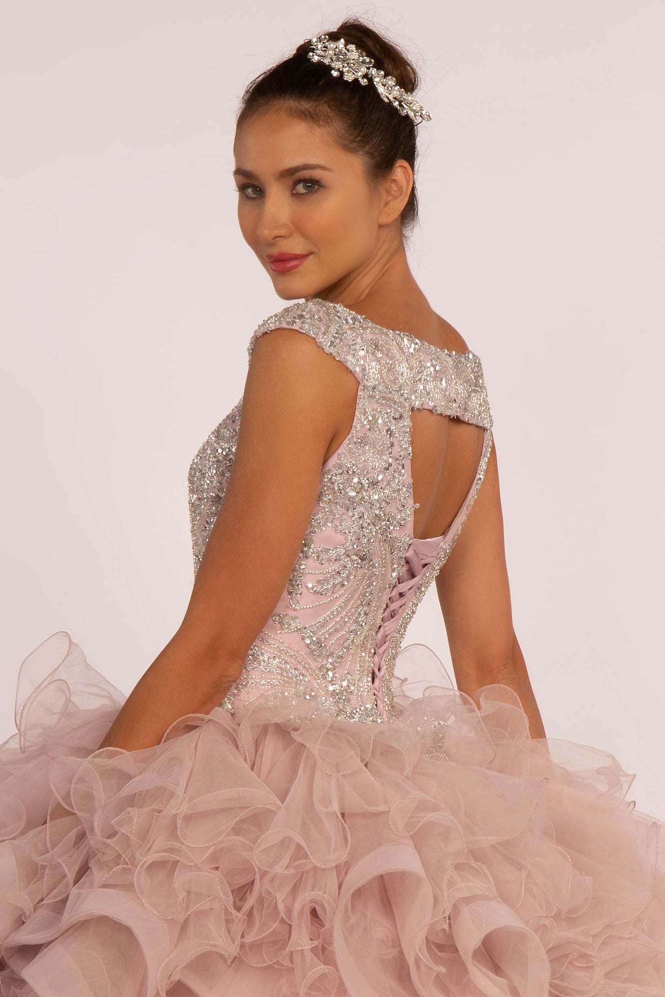 Elizabeth K - GL2514 - Embellished Sequin Bodice Boat Neck Quinceanera Dress