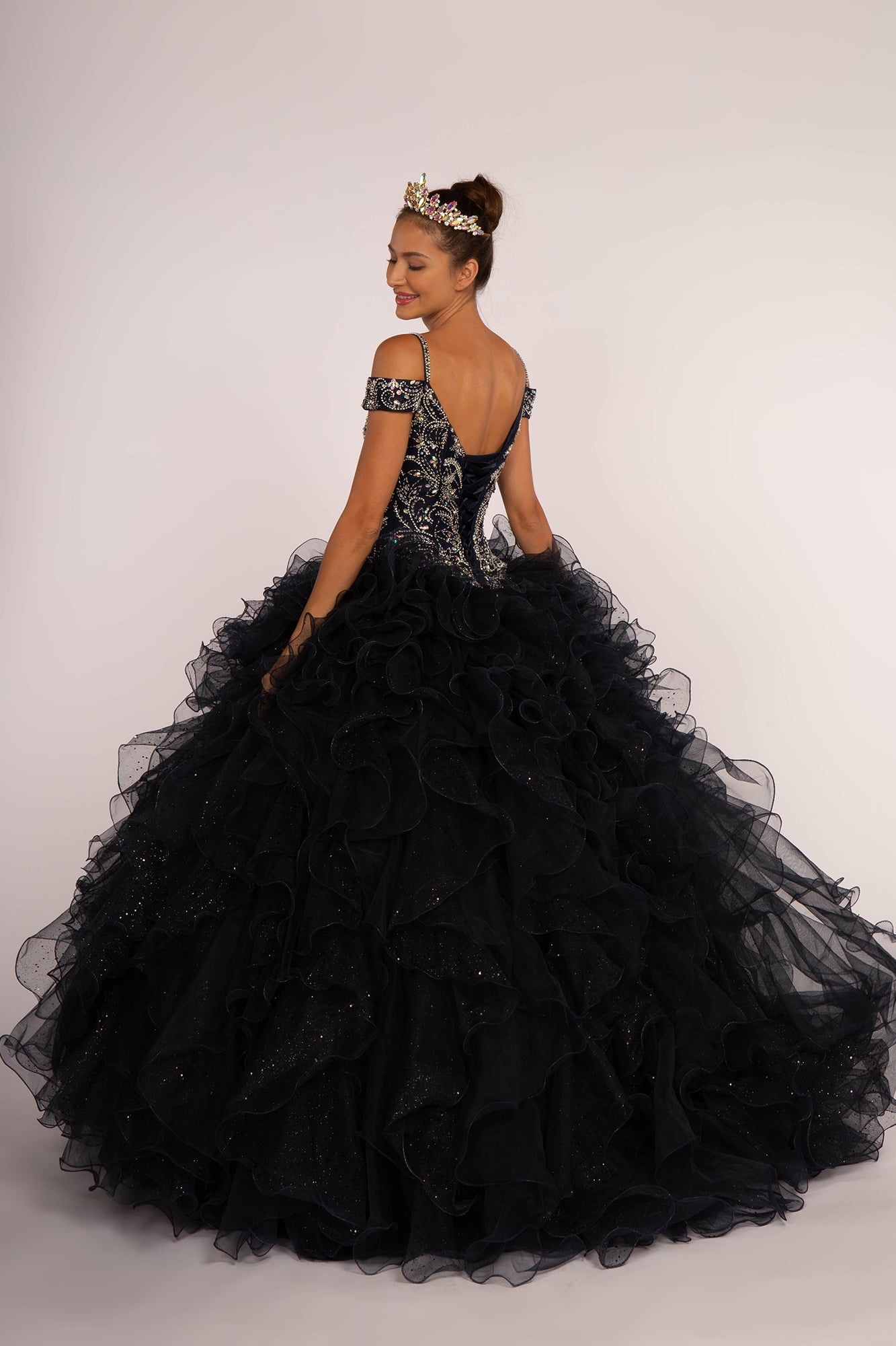 Elizabeth K - GL2516 - Embellished Cut-Away Shoulder Quinceanera Dress