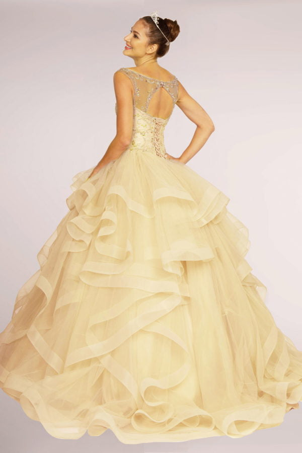 Elizabeth K - GL2517 - Embellished Boat Neck Layered Quinceanera Dress