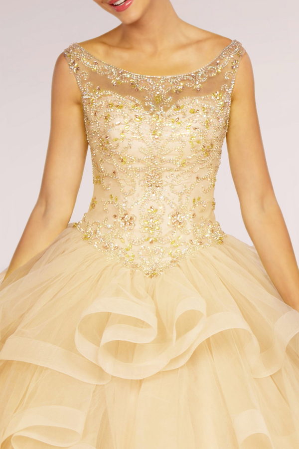 Elizabeth K - GL2517 - Embellished Boat Neck Layered Quinceanera Dress