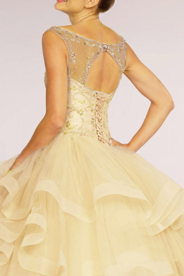 Elizabeth K - GL2517 - Embellished Boat Neck Layered Quinceanera Dress