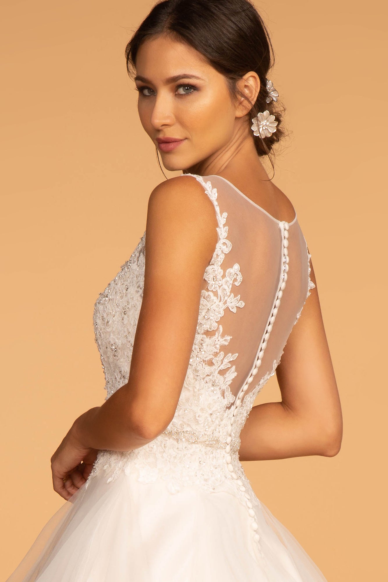GL2599 GLS by Gloria - Illusion V-Neck Layered Tulle Bridal Gown