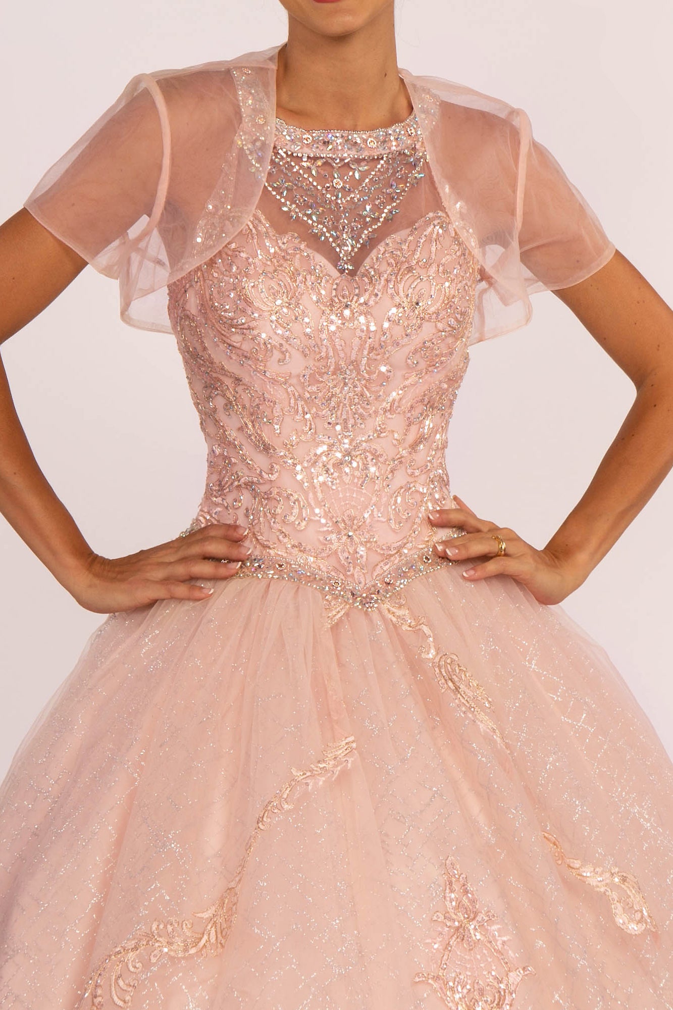 Elizabeth K - GL2600 - Illusion Sweetheart Glitter Quinceanera Dress