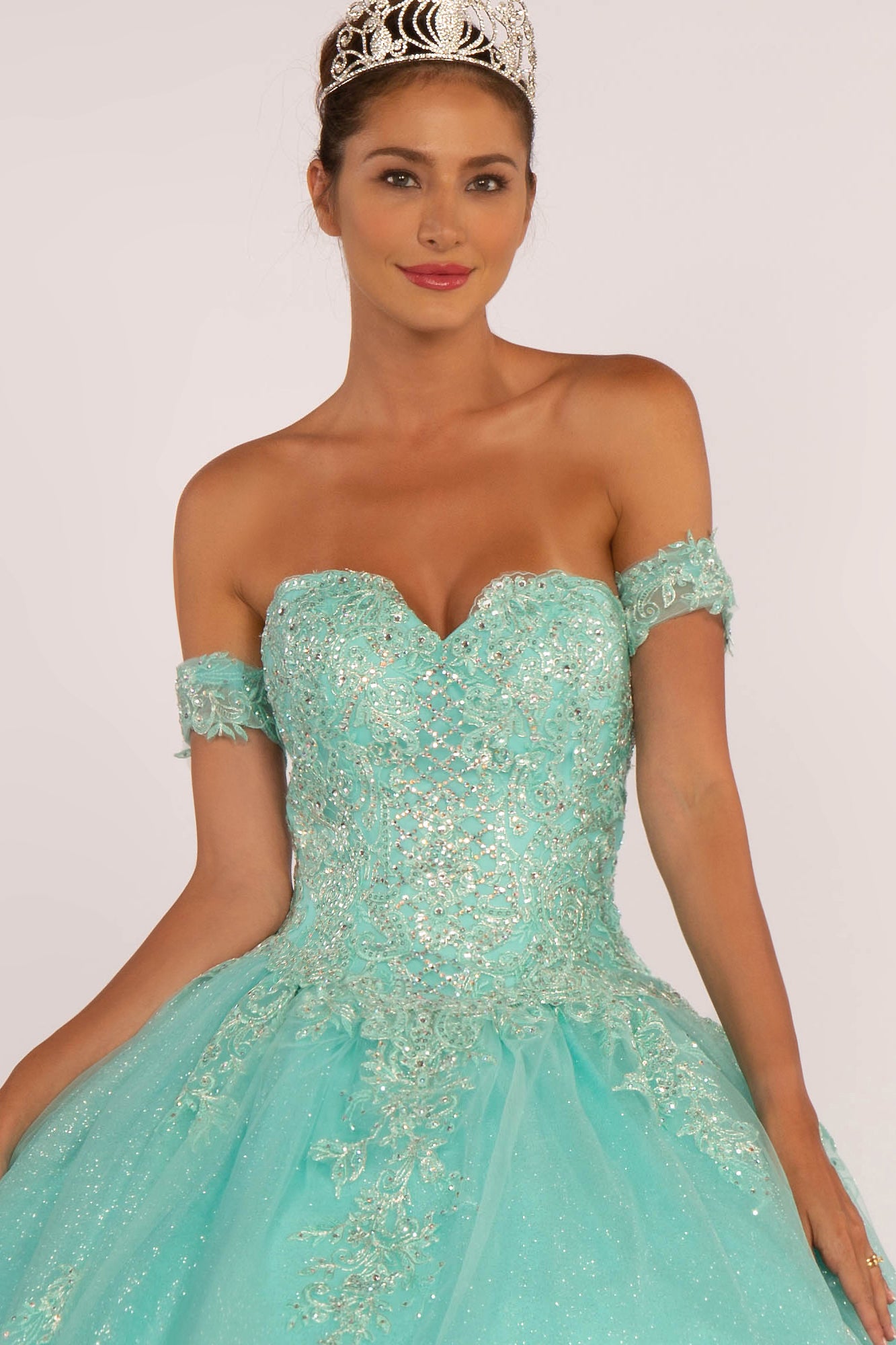 Elizabeth K - GL2604 - Mesh Jewel Sweetheart Neck Quinceanera Dress