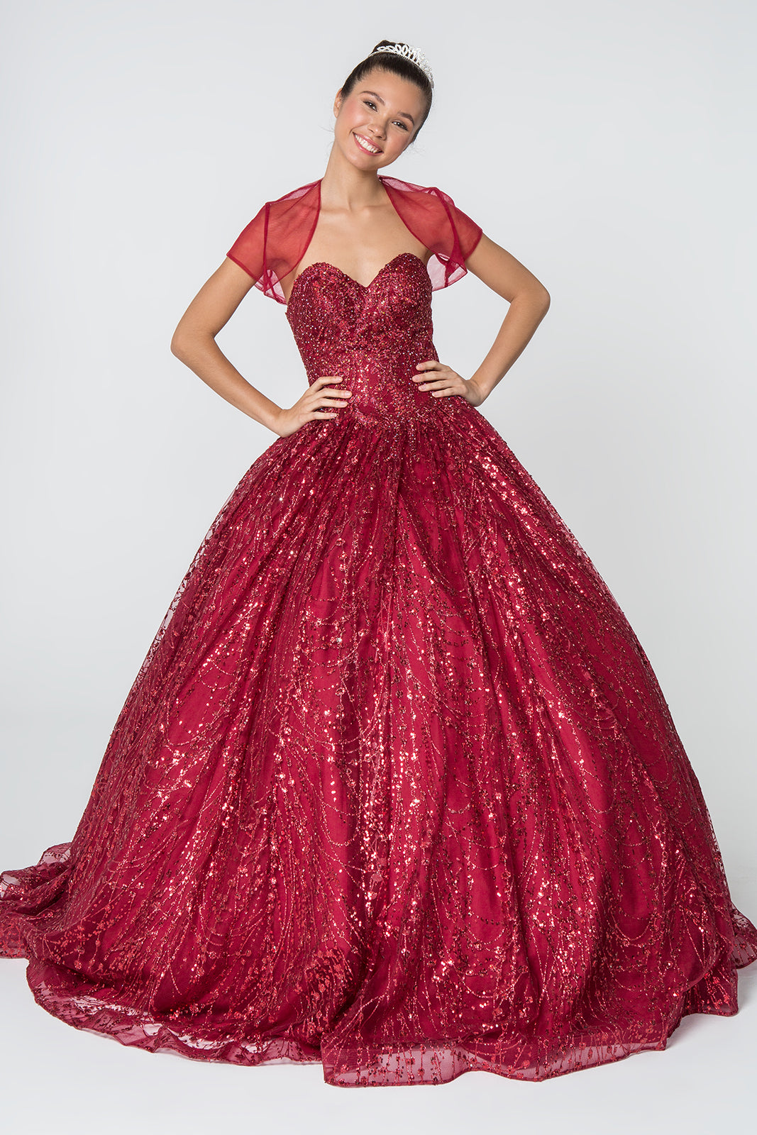 Elizabeth K - GL2804 - Embellished Glitter Sleeveless Quinceanera Dress