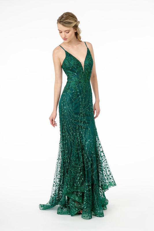 Elizabeth K - GL2938 - Mesh V-Neck Mermaid Dress