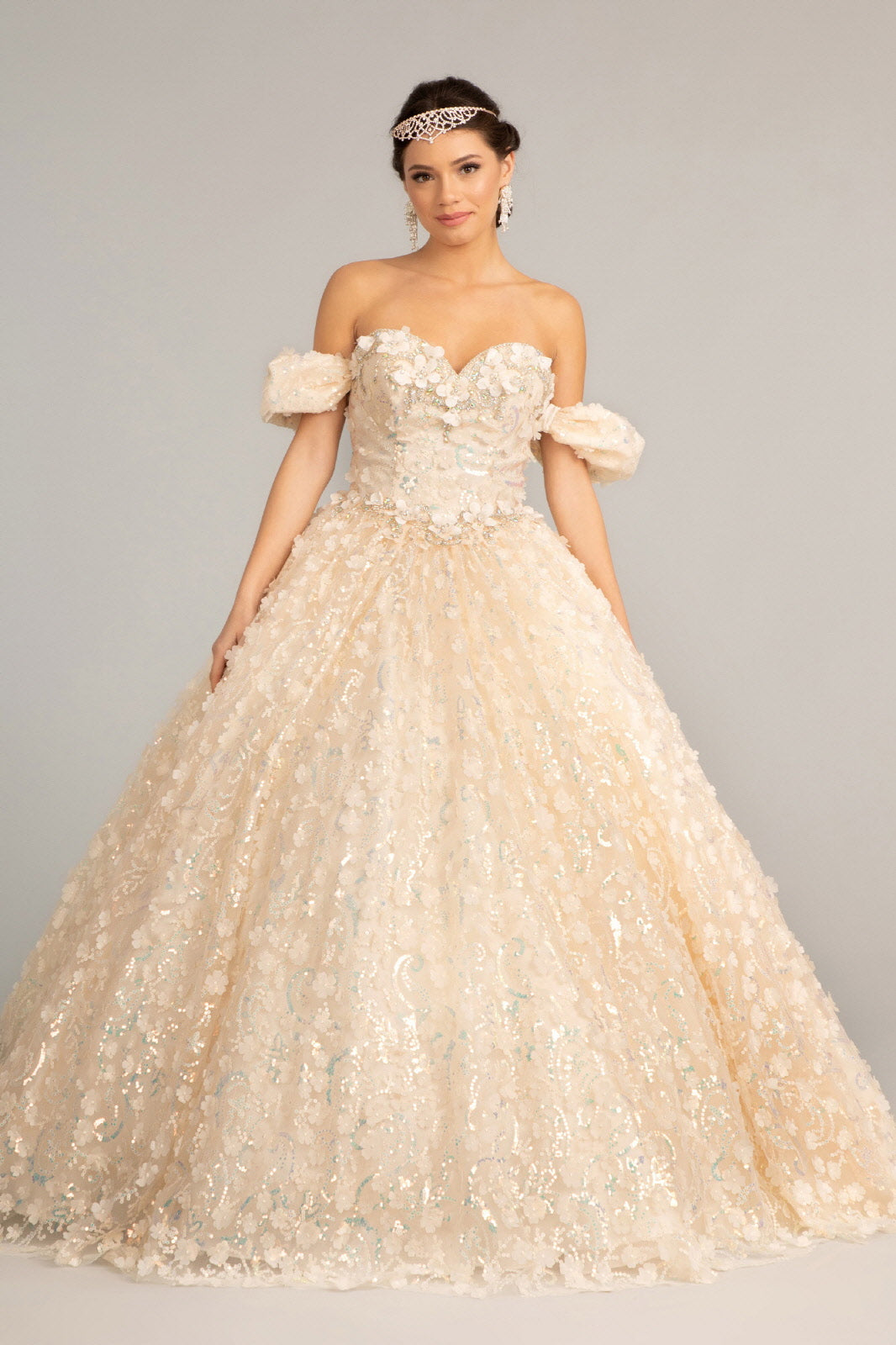 Elizabeth K - GL3019 - 3D Floral Jewel Embellished Sequin Sweetheart Quinceanera Dress