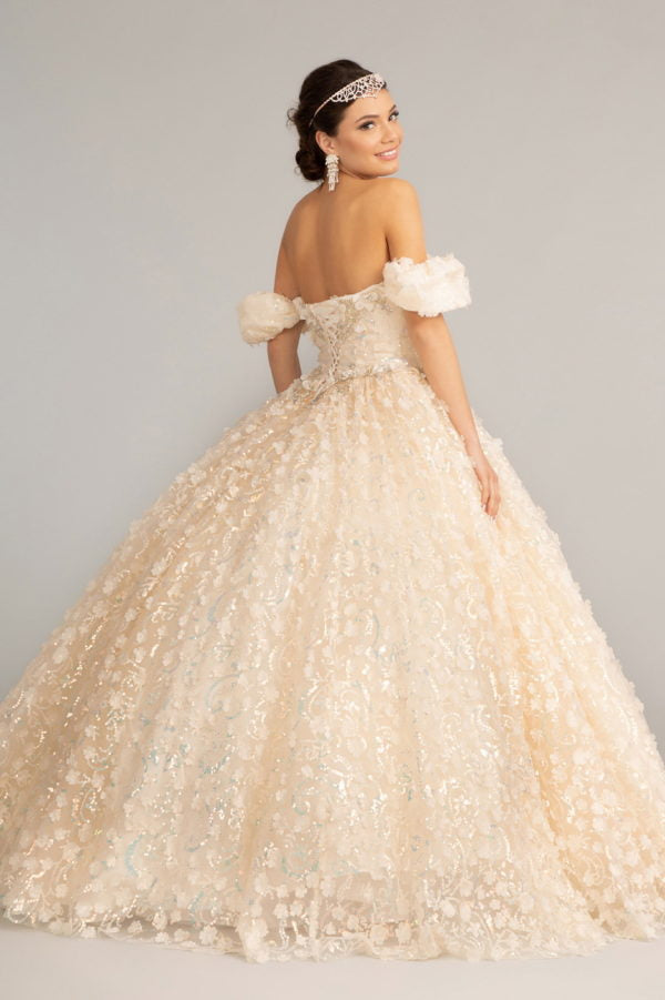 Elizabeth K - GL3019 - 3D Floral Jewel Embellished Sequin Sweetheart Quinceanera Dress
