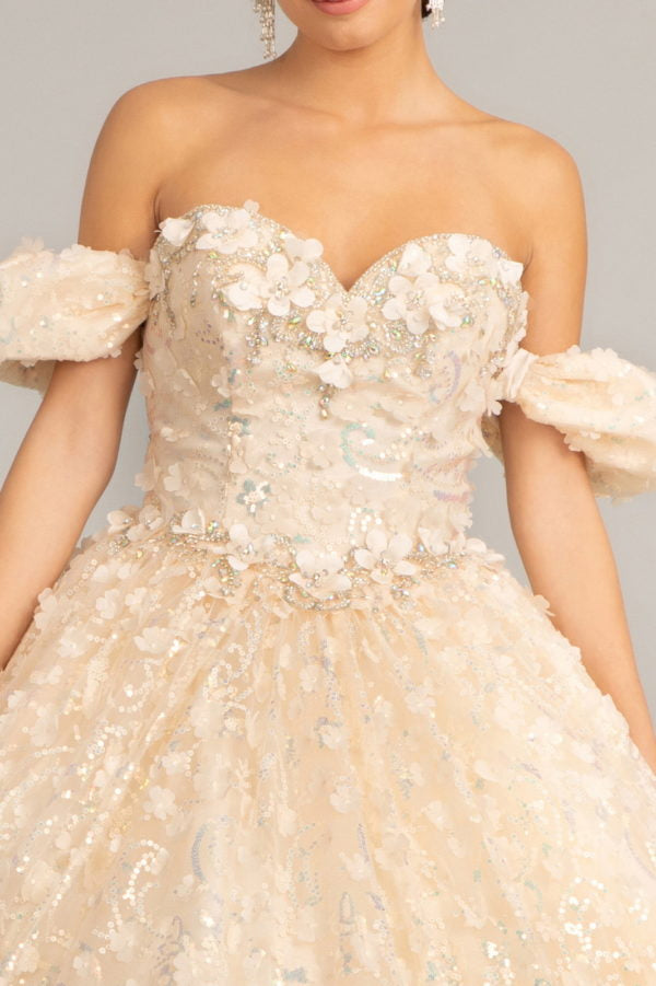 Elizabeth K - GL3019 - 3D Floral Jewel Embellished Sequin Sweetheart Quinceanera Dress