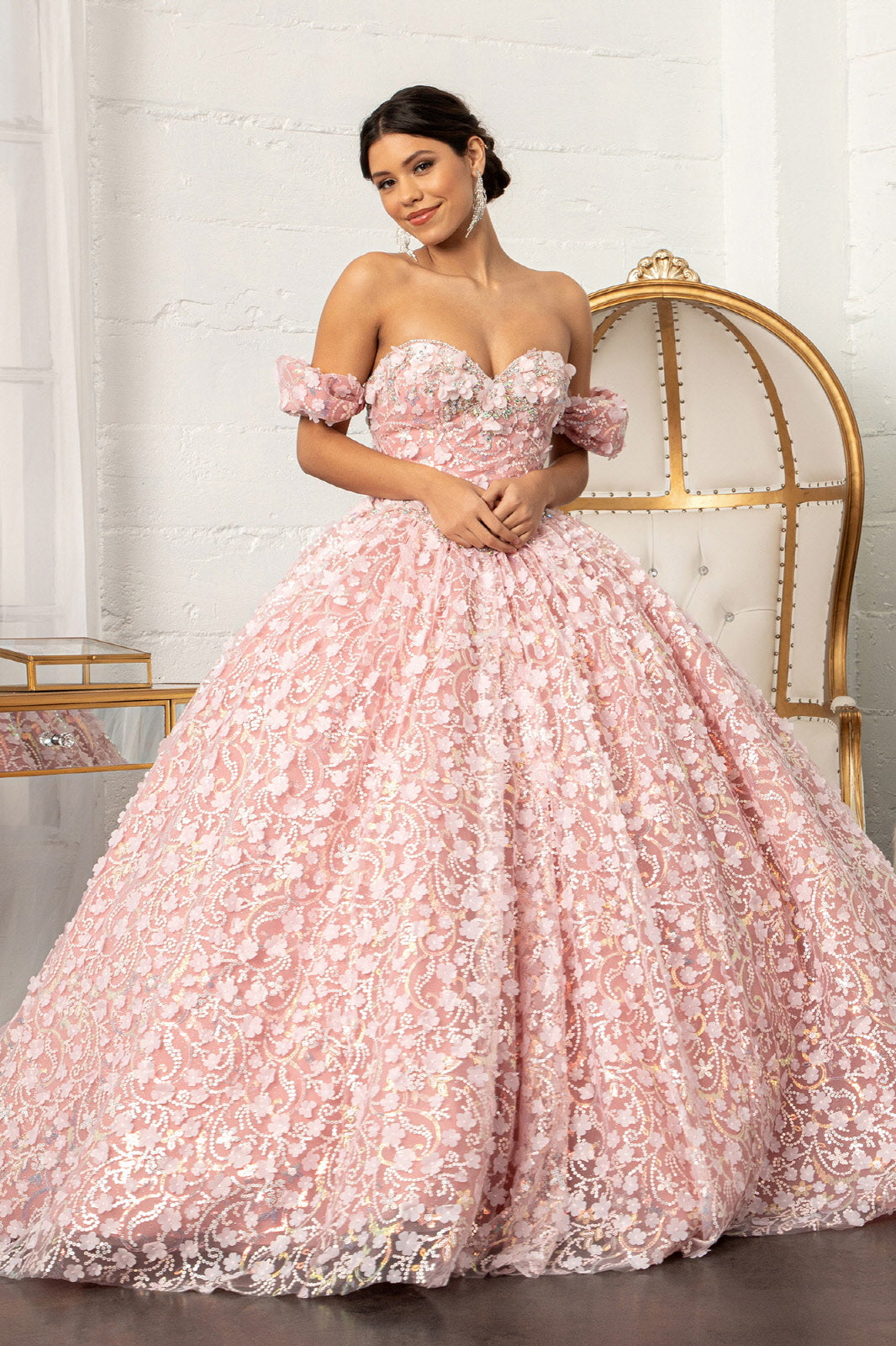 Elizabeth K - GL3019 - 3D Floral Jewel Embellished Sequin Sweetheart Quinceanera Dress