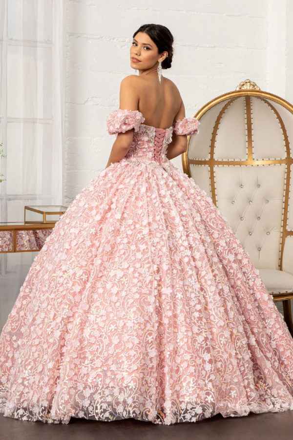 Elizabeth K - GL3019 - 3D Floral Jewel Embellished Sequin Sweetheart Quinceanera Dress
