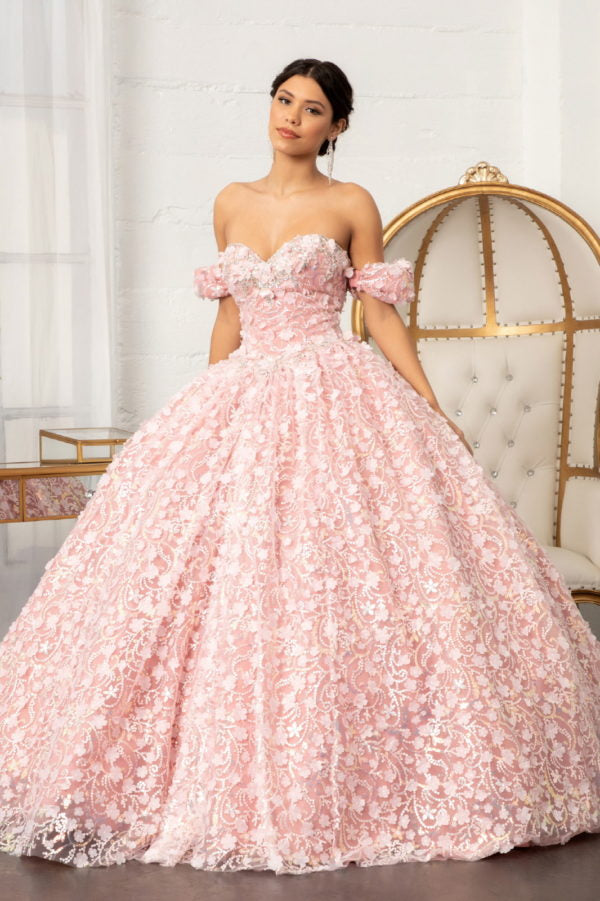 Elizabeth K - GL3019 - 3D Floral Jewel Embellished Sequin Sweetheart Quinceanera Dress