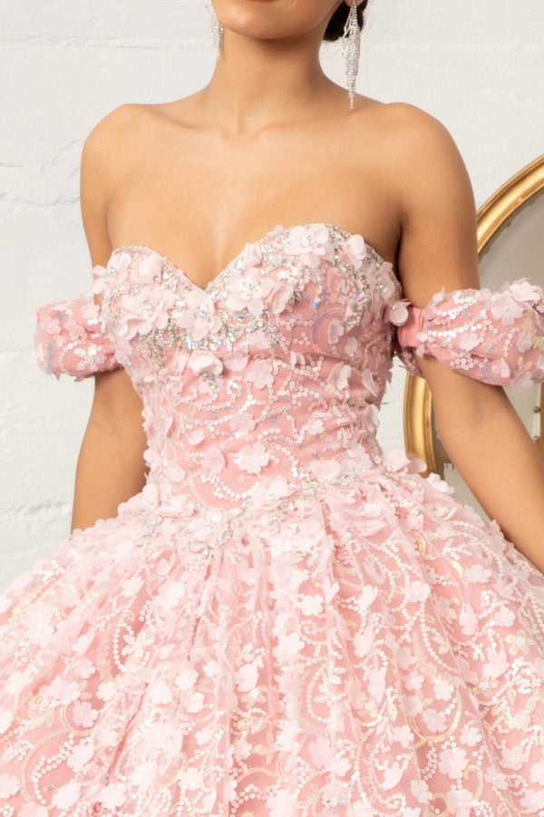 Elizabeth K - GL3019 - 3D Floral Jewel Embellished Sequin Sweetheart Quinceanera Dress