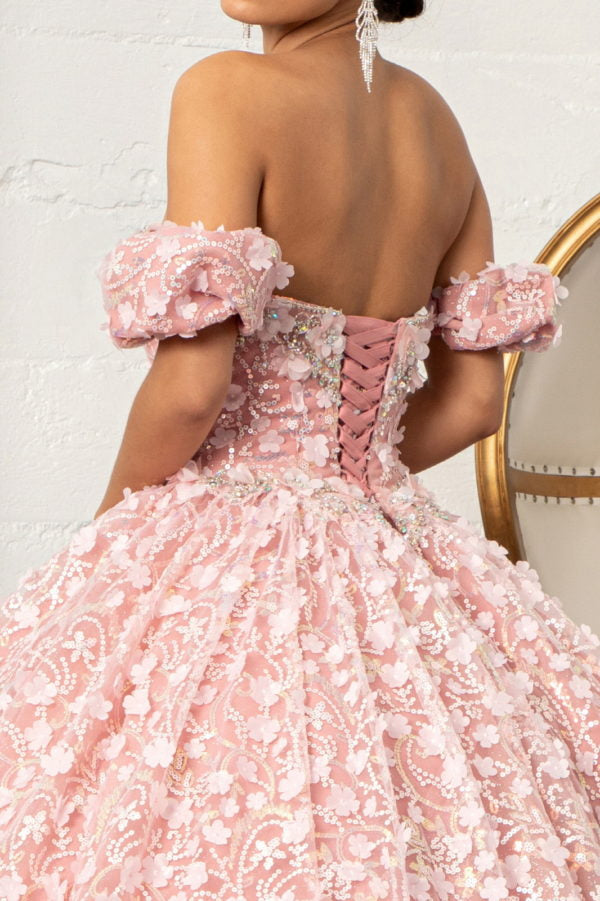 Elizabeth K - GL3019 - 3D Floral Jewel Embellished Sequin Sweetheart Quinceanera Dress