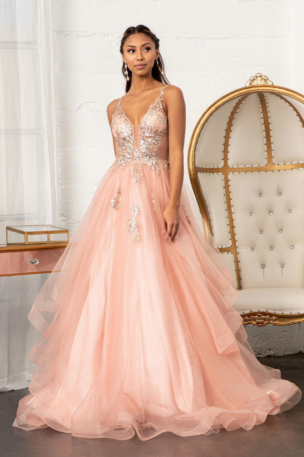 Elizabeth K - GL3021 - Glitter Embellished Mesh Sequin Quinceanera Dress