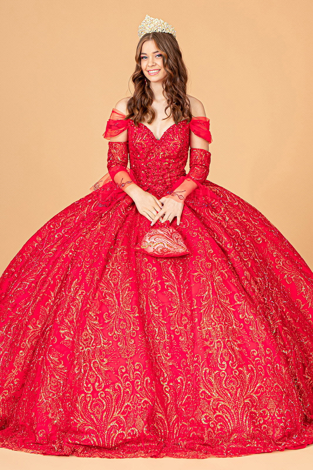 Elizabeth K - GL3073 - Mesh Off-Shoulder Sleeve Quinceanera Dress