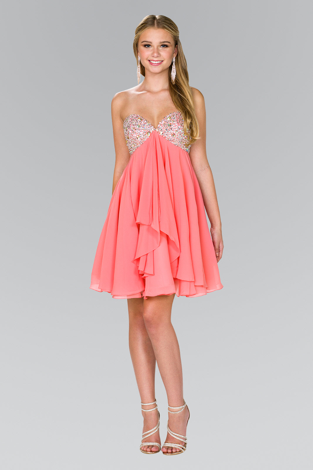 Elizabeth K - GS1142 - Strapless Chiffon Sweetheart Neck Cocktail Dress - Short