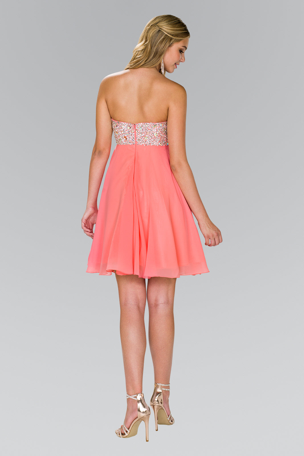 Elizabeth K - GS1142 - Strapless Chiffon Sweetheart Neck Cocktail Dress - Short