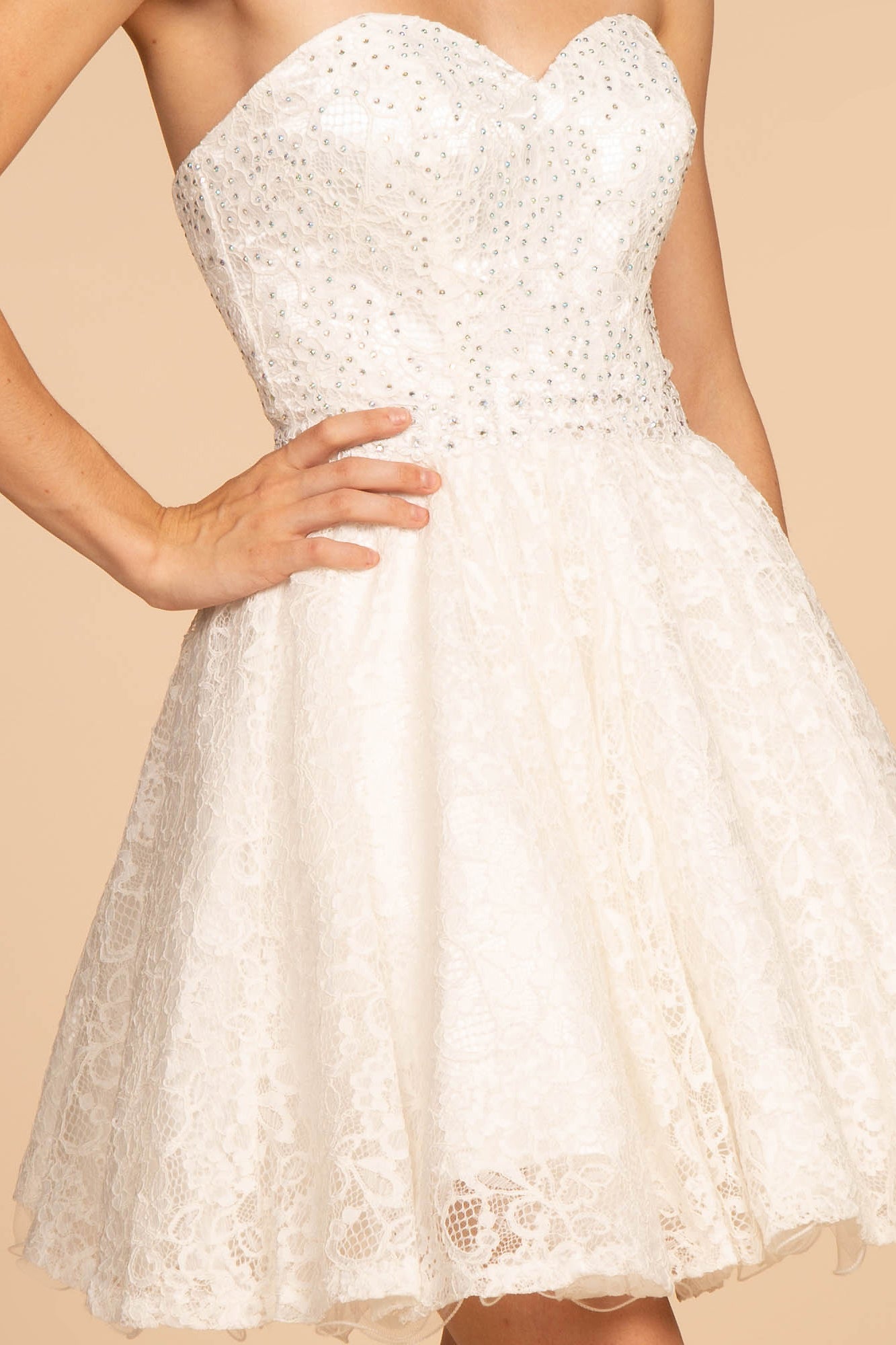 Elizabeth K - GS1611 - Strapless Sweetheart Lace Cocktail Dress - Short
