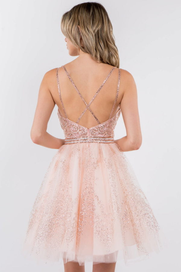 Elizabeth K - GS1965 - Jewel Accented V-Neck Cocktail Dress - Short