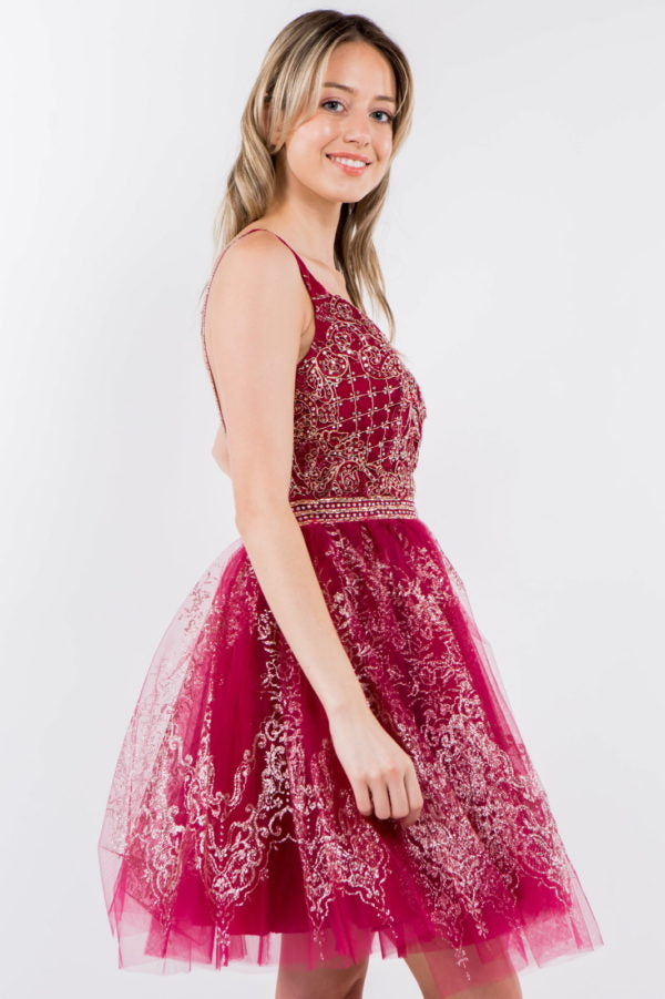 Elizabeth K - GS1965 - Jewel Accented V-Neck Cocktail Dress - Short