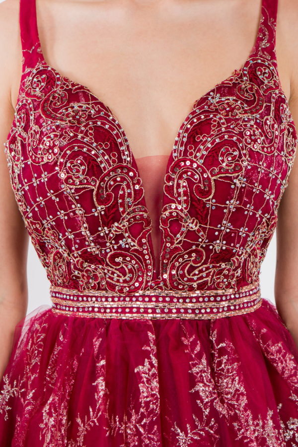 Elizabeth K - GS1965 - Jewel Accented V-Neck Cocktail Dress - Short