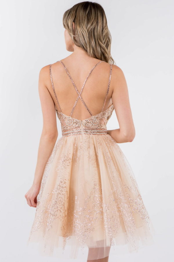 Elizabeth K - GS1965 - Jewel Accented V-Neck Cocktail Dress - Short