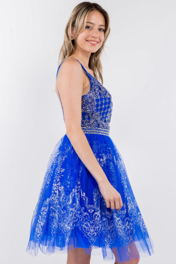 Elizabeth K - GS1965 - Jewel Accented V-Neck Cocktail Dress - Short
