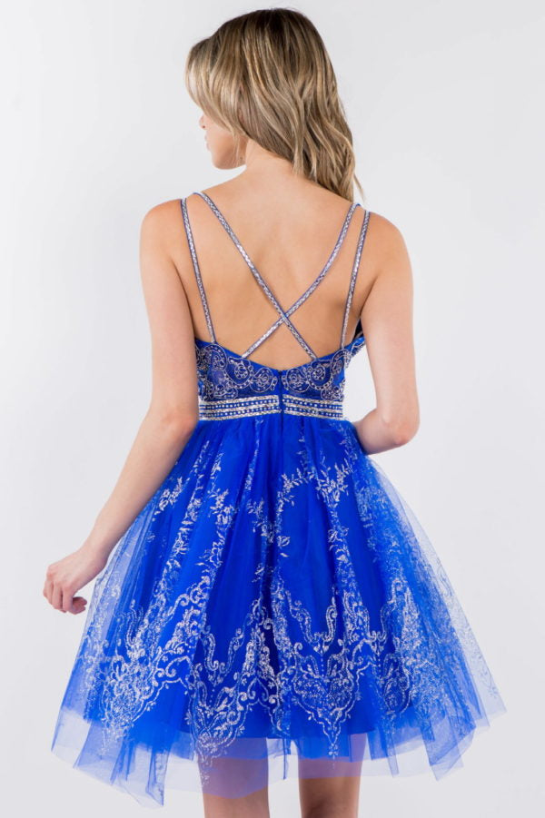 Elizabeth K - GS1965 - Jewel Accented V-Neck Cocktail Dress - Short