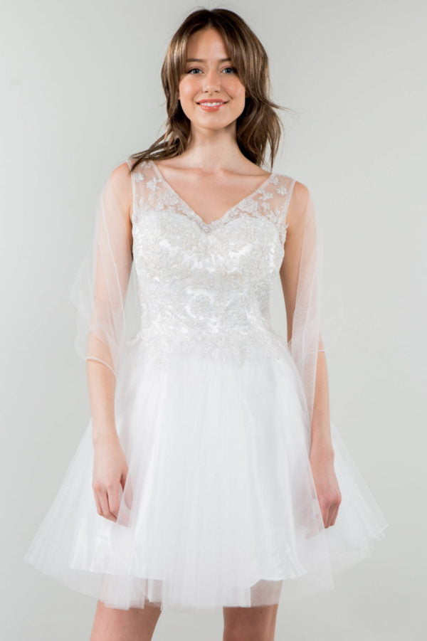 Elizabeth K - GS1968 - Embellished Bodice V-Neck Tulle Short Cocktail Dress