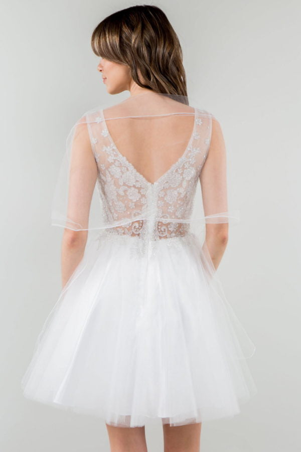 Elizabeth K - GS1968 - Embellished Bodice V-Neck Tulle Short Cocktail Dress