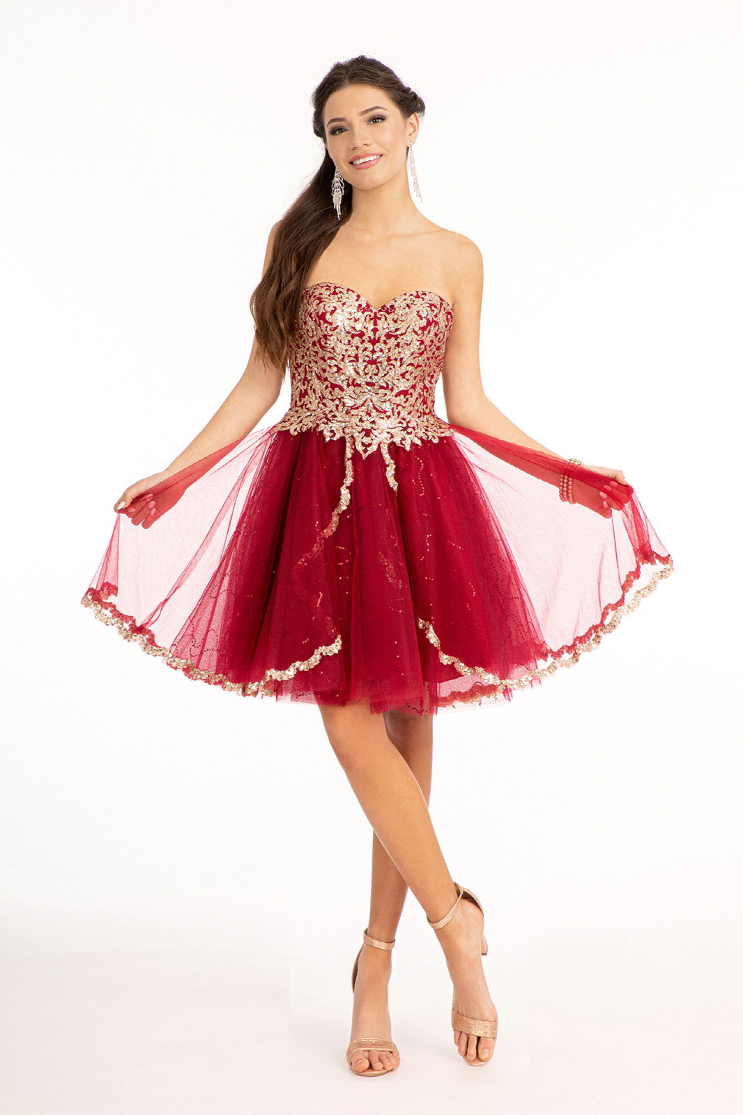 Elizabeth K - GS1980 - Glitter and Sequin Sweetheart Cocktail Dress - Short