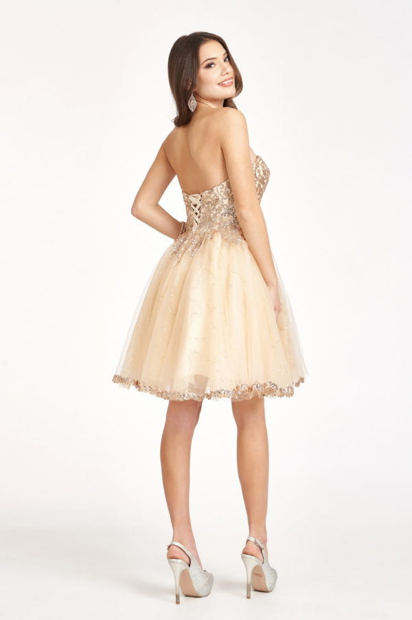 Elizabeth K - GS1980 - Glitter and Sequin Sweetheart Cocktail Dress - Short