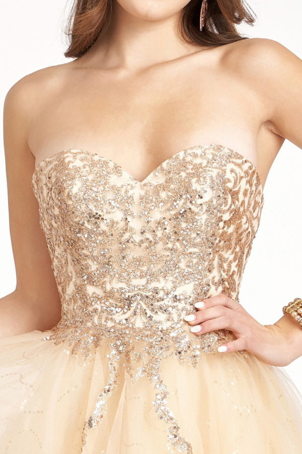 Elizabeth K - GS1980 - Glitter and Sequin Sweetheart Cocktail Dress - Short