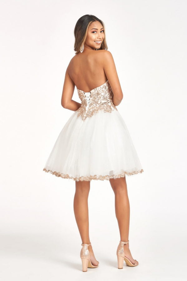 Elizabeth K - GS1980 - Glitter and Sequin Sweetheart Cocktail Dress - Short