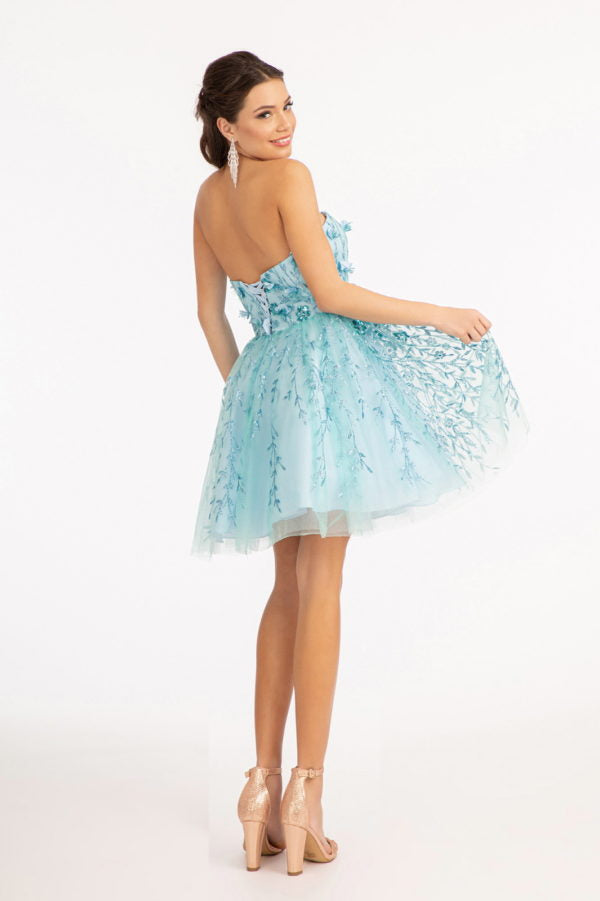 Elizabeth K - GS1995 - 3D Floral Applique Sweetheart Cocktail Dress - Short