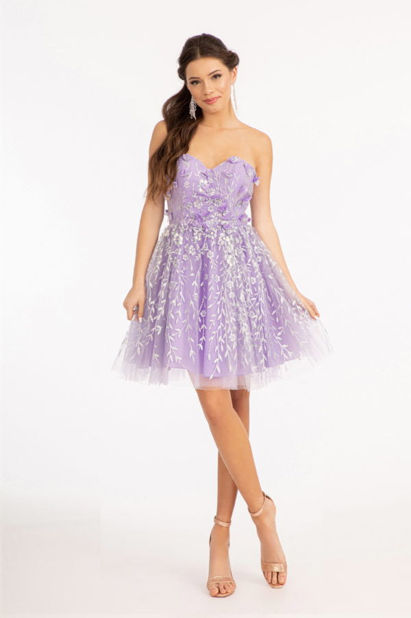 Elizabeth K - GS1995 - 3D Floral Applique Sweetheart Cocktail Dress - Short