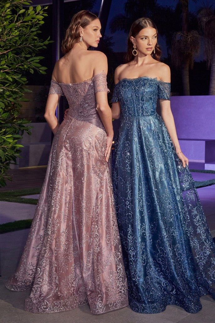 Off Shoulder Glitter A-Line Gown By Ladivine J835 - Women Evening Formal Gown - Special Occasion/Curves