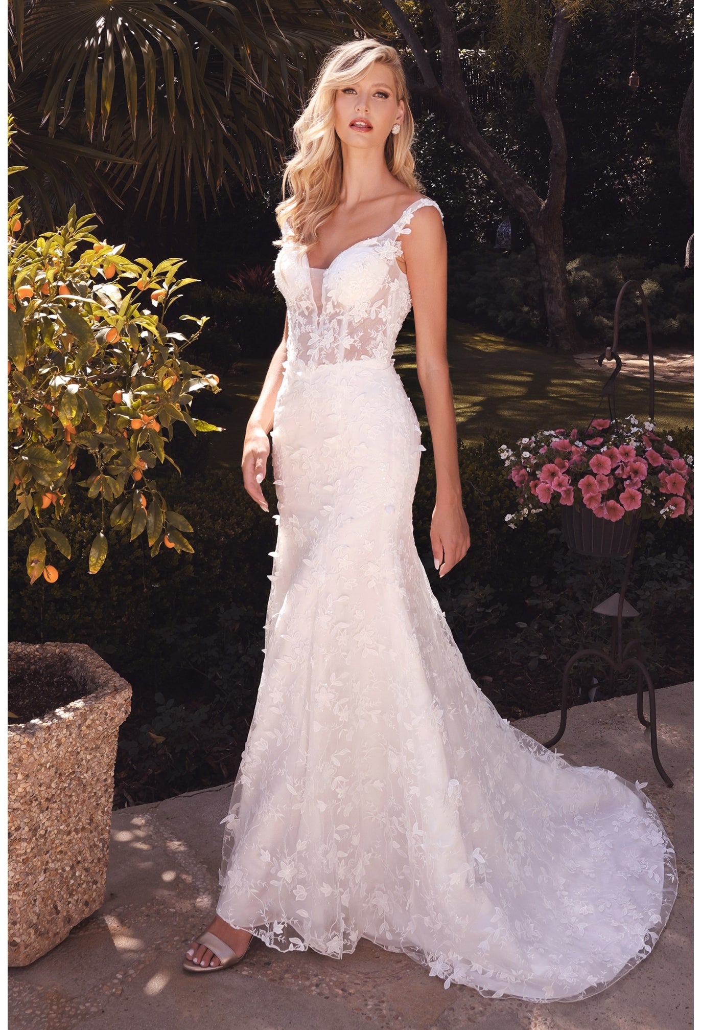Vestido de novia de sirena ajustado con encaje floral de Cinderella Divine  - TY01 – Ariststyles
