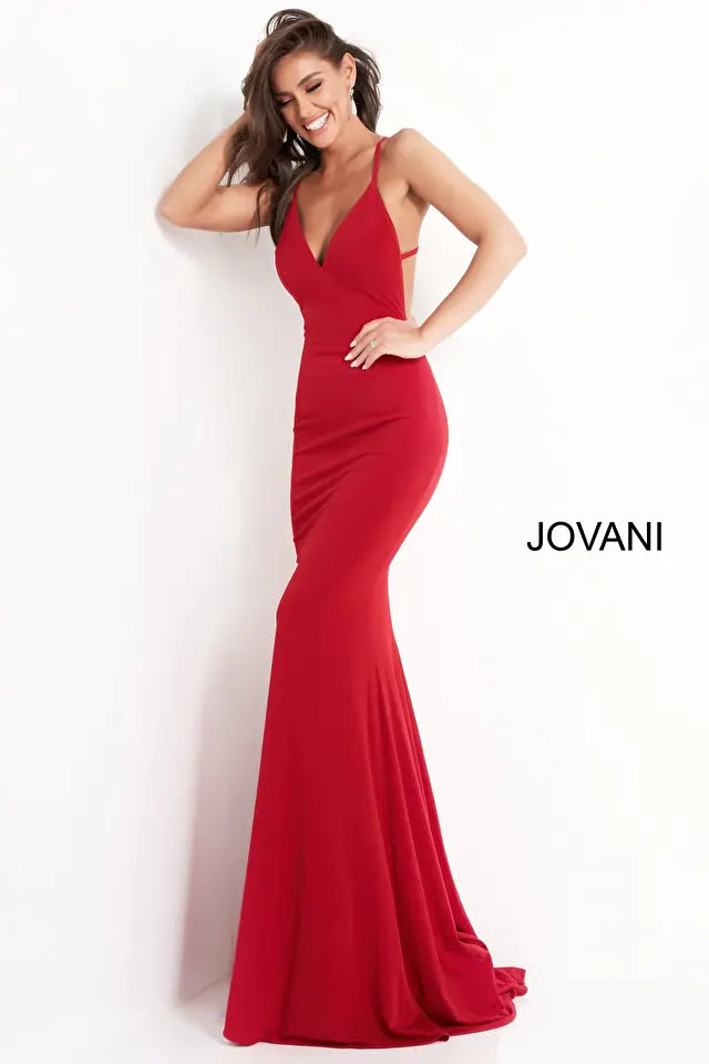 Jovani 00512 Fitted V-Neckline Spaghetti Straps Gown - Special Occasion
