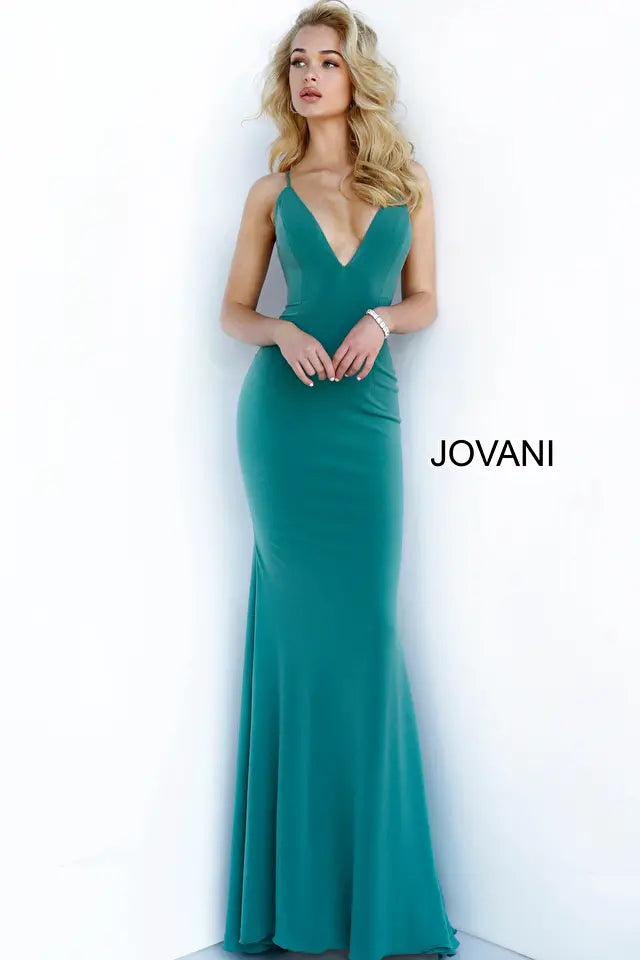 Jovani 00512 Fitted V-Neckline Spaghetti Straps Gown - Special Occasion