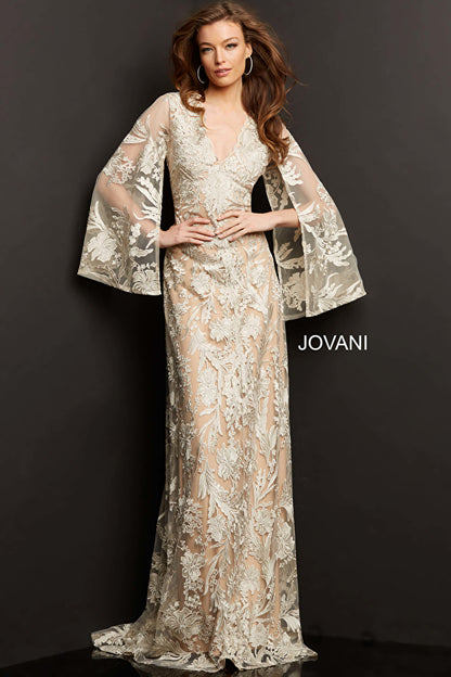 Jovani 00752 V-Neck Lace long sleeve Dress - Special Occasion/Curves