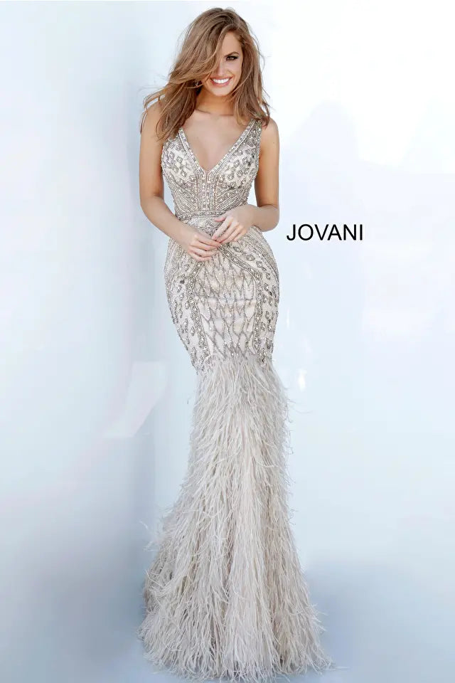 Jovani 02798 Embellished Feather Mermaid Dress - Special Occasion/Curves