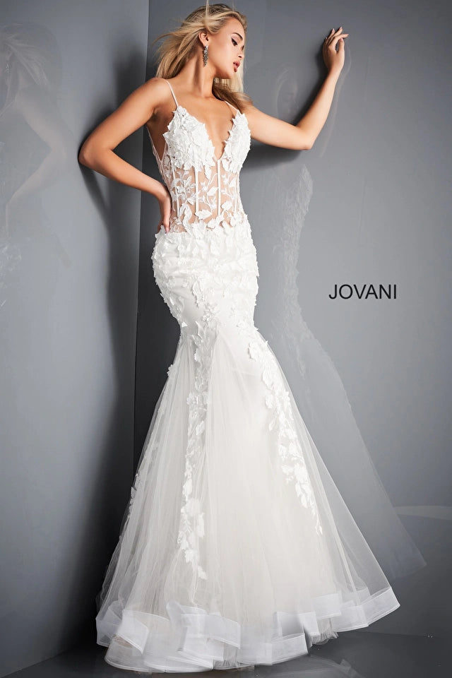 Jovani 02841 Floral Bodice Mermaid Dress - Special Occasion/Curves