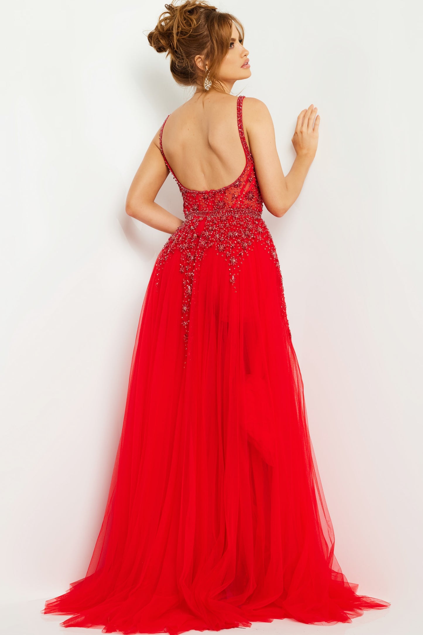 Jovani 03954 Beaded Bodice Open Back Gown - Special Occasion