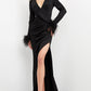 Jovani 04501 Long Sleeve V-Neckline High Slit Dress - Special Occasion/Curves