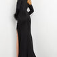 Jovani 04501 Long Sleeve V-Neckline High Slit Dress - Special Occasion/Curves