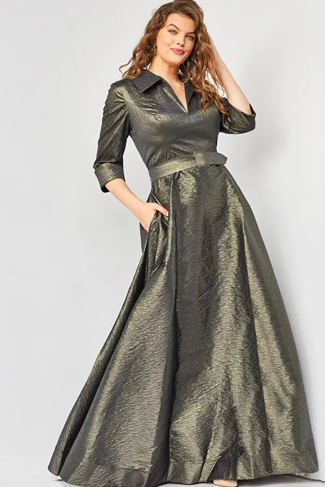 Jovani 05075 Metallic V-Neckline A-Line Dress - Special Occasion/Curves
