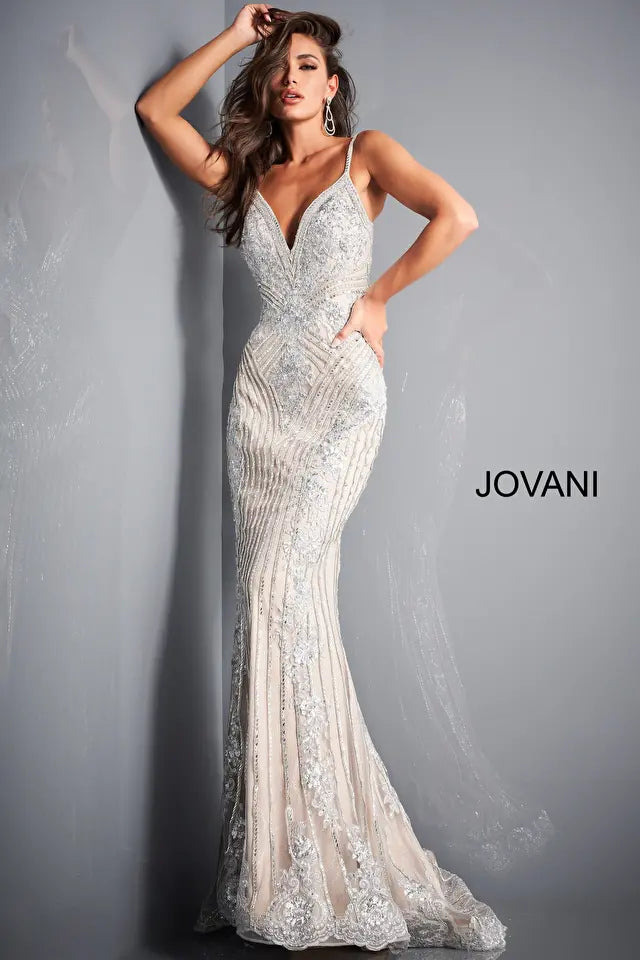 Jovani 05752 Spaghetti Strap V-Neckline Gown - Special Occasion/Curves