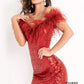 Jovani 06167 Sequin Feather Neckline Short Dress - Special Occasion